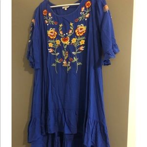 Boutique NWOT blue embroidered dress